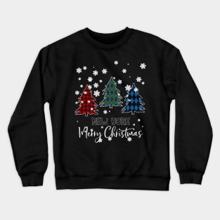 New York Merry Christms Buffalo Plaid Xmas Tree  Crewneck Sweatshirt